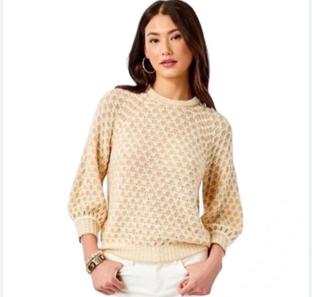 Lilly Pulitzer Tan Cream Corabelle Wool Blend Sweater Sz M